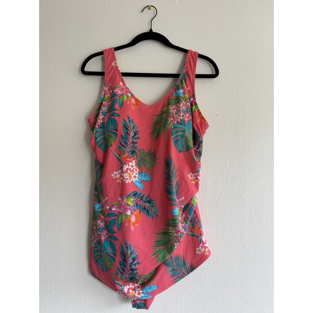 Kim Gravel x‎ Swimsuits For All Sarong Front 1-Piece Suit Tropical Punch Size 16